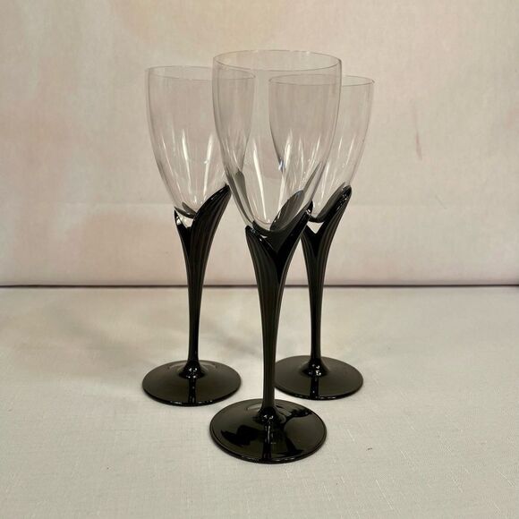 ALEXANDRA-BLACK STEMWARE by MIKASA  (3) WINE GLASSES LIKE NEW CONDITION - Picture 1 of 9